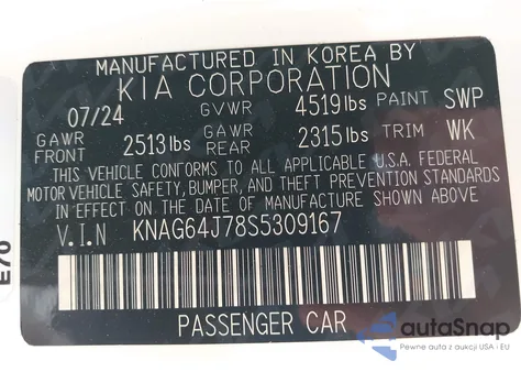 2025 Kia K5 Gt-Line from USA, damaged, VIN KNAG64J78S5309167